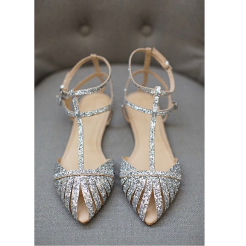 Sliver Glitter Wedding T Strap for Bridesmaid Flat - Picture 8 of 8